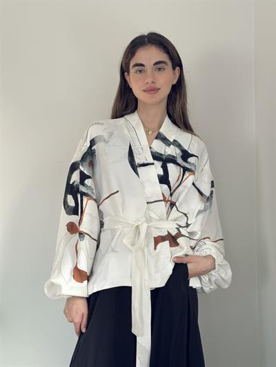 Retrobird Beyaz Mini Wrap Bluz Kimono