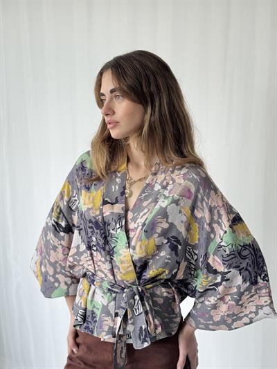 Retrobird Duman Rengi Mini Wrap Bluz Kimono