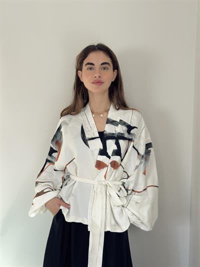 Retrobird Beyaz Mini Wrap Bluz Kimono