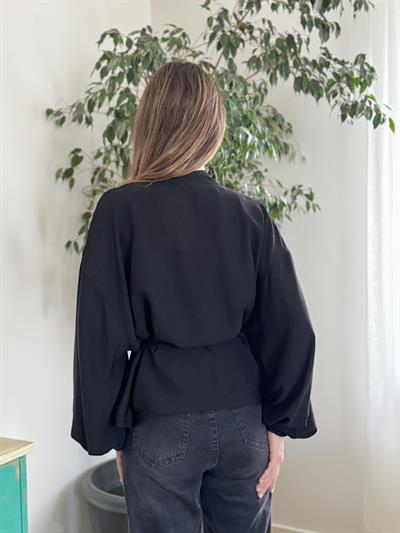 Retrobird Siyah Mini Wrap Bluz Kimono