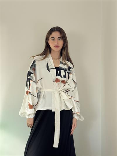 Retrobird Beyaz Mini Wrap Bluz Kimono