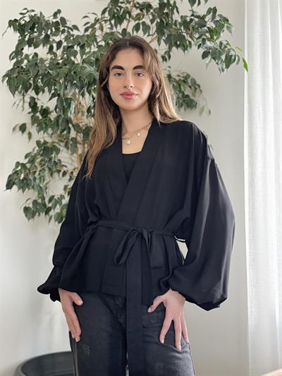 Retrobird Siyah Mini Wrap Bluz Kimono