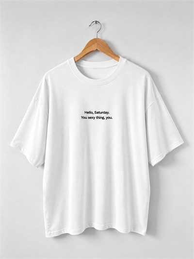 Retrobird Embroidered Saturday Ecru Unisex Oversize T-Shirt