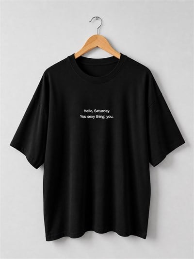 Retrobird Nakışlı Saturday Siyah Unisex Oversize Tişört