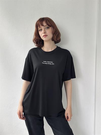 Retrobird Nakışlı Saturday Siyah Unisex Oversize Tişört