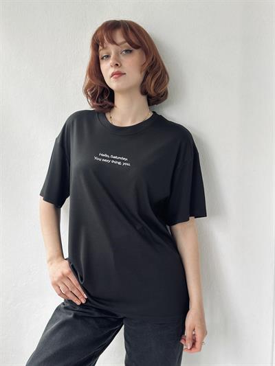 Retrobird Nakışlı Saturday Siyah Unisex Oversize Tişört