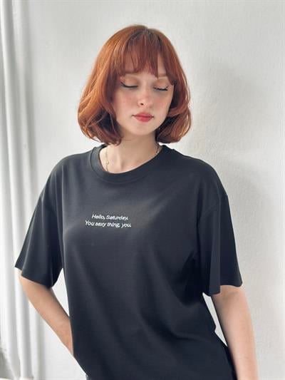 Retrobird Nakışlı Saturday Siyah Unisex Oversize Tişört