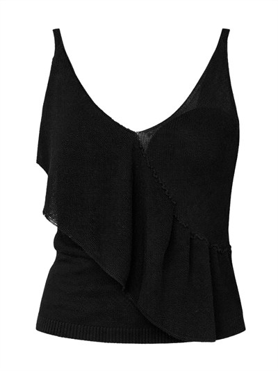 Retrobird Black Noir Asymmetrical Ruffled Knit Tank Top