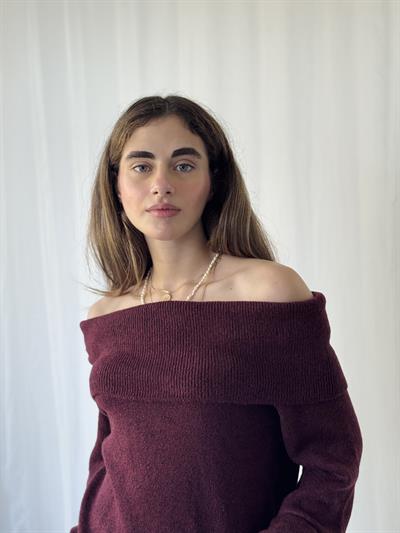 Retrobird Omuz Dekolteli Bordo Straplez Katlamalı Triko Kazak