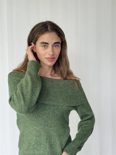 Retrobird Omuz Dekolteli Yeşil Straplez Katlamalı Triko Kazak