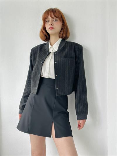 Retrobird Padded Shoulder Anthracite Bomber Short Jacket
