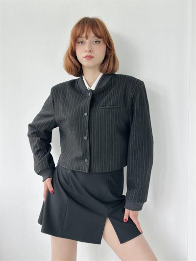 Retrobird Padded Shoulder Anthracite Bomber Short Jacket