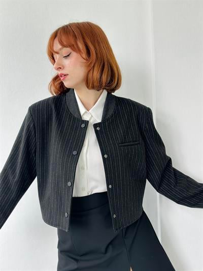 Retrobird Padded Shoulder Anthracite Bomber Short Jacket