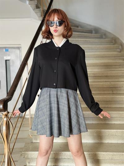 Retrobird Omuzları Vatkalı Siyah Bomber Kısa Ceket