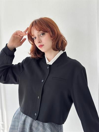 Retrobird Omuzları Vatkalı Siyah Bomber Kısa Ceket