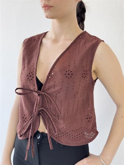 Retrobird Front Laced Brown Vest Blouse Top
