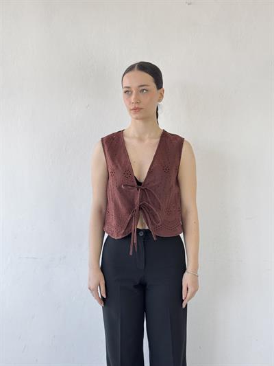 Retrobird Front Laced Brown Vest Blouse Top