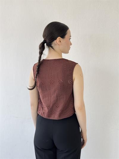 Retrobird Front Laced Brown Vest Blouse Top