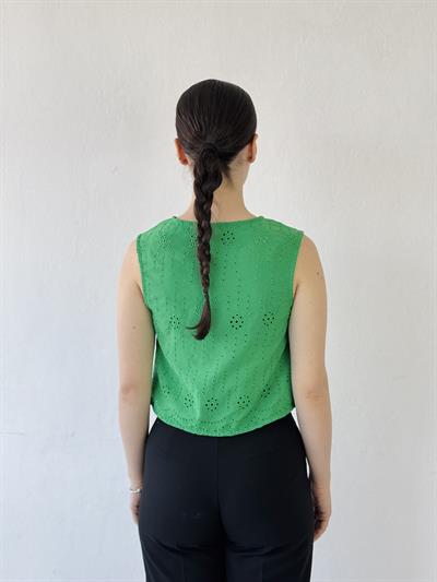 Retrobird Front Tie Green Vest Blouse Top