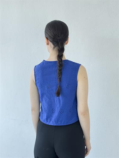 Retrobird Front Laced Saxon Blue Vest Blouse Top