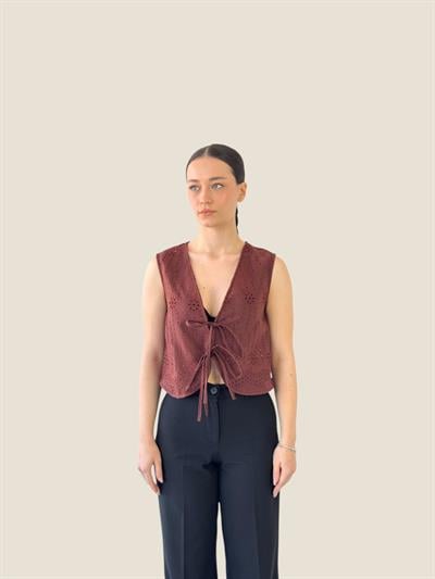 Retrobird Front Laced Brown Vest Blouse Top