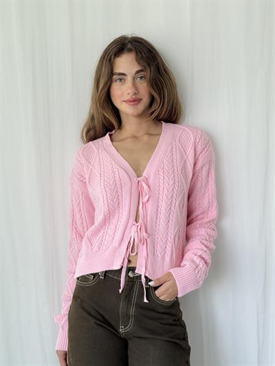 Retrobird Önden Bağlamalı Pembe Hırka