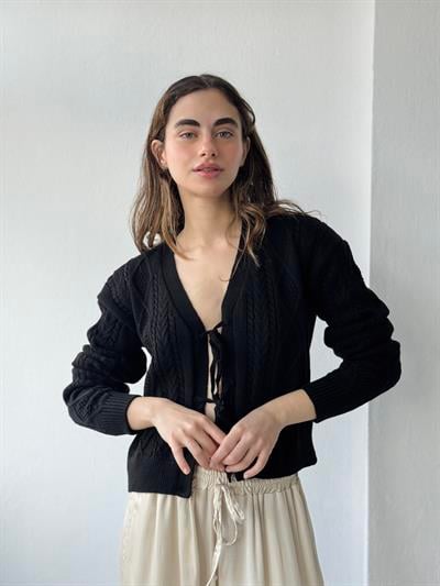 Retrobird Front-Tie Black Cardigan