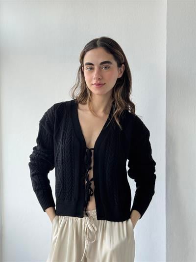 Retrobird Front-Tie Black Cardigan