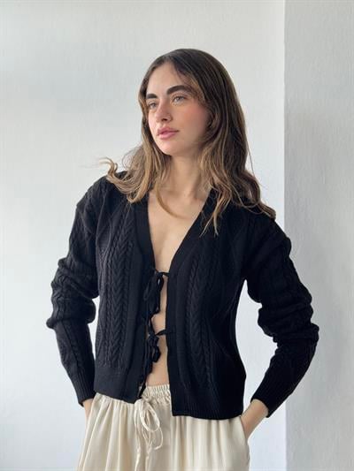 Retrobird Front-Tie Black Cardigan