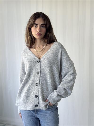 Retrobird Önden Düğmeli Basic Açık Gri Şardonlu Hırka