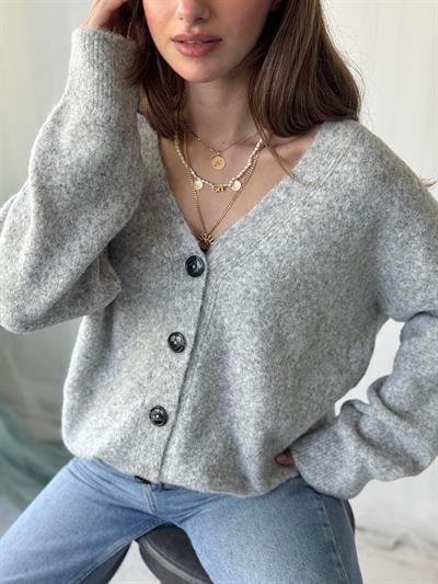 Retrobird Önden Düğmeli Basic Açık Gri Şardonlu Hırka