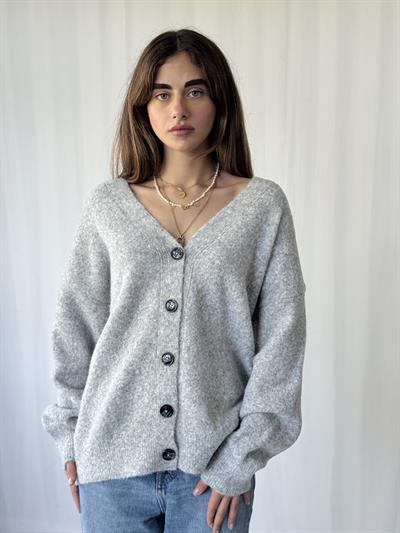 Retrobird Önden Düğmeli Basic Açık Gri Şardonlu Hırka