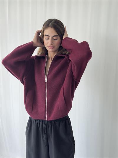 Retrobird Önden Fermuarlı Polo Yaka Bordo Ceket Hırka