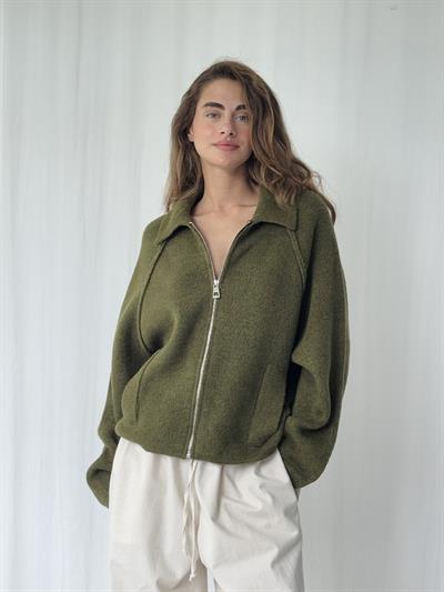 Retrobird Önden Fermuarlı Polo Yaka Haki Ceket Hırka