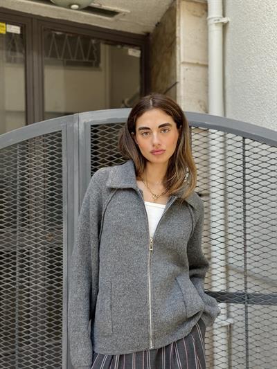 Retrobird Front Zippered Polo Collar Smoke Jacket Cardigan