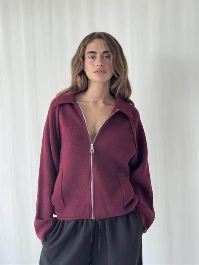 Retrobird Önden Fermuarlı Polo Yaka Bordo Ceket Hırka
