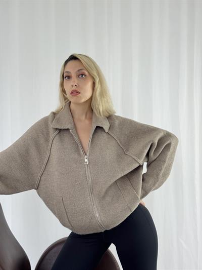 Retrobird Önden Fermuarlı Polo Yaka Vizon Ceket Hırka