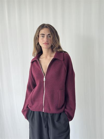 Retrobird Önden Fermuarlı Polo Yaka Bordo Ceket Hırka