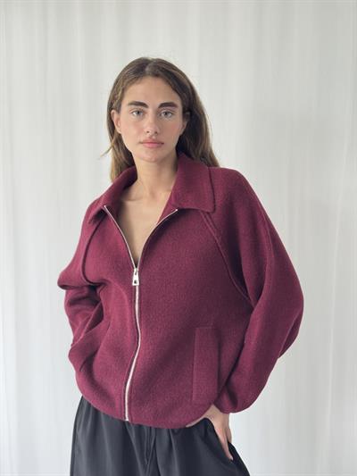 Retrobird Önden Fermuarlı Polo Yaka Bordo Ceket Hırka