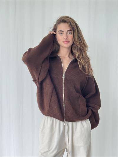 Retrobird Önden Fermuarlı Polo Yaka Kahverengi Ceket Hırka