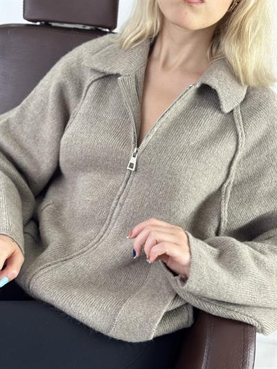 Retrobird Önden Fermuarlı Polo Yaka Vizon Ceket Hırka