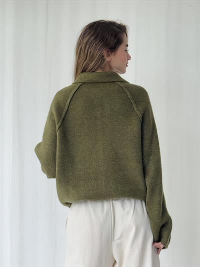 Retrobird Önden Fermuarlı Polo Yaka Haki Ceket Hırka