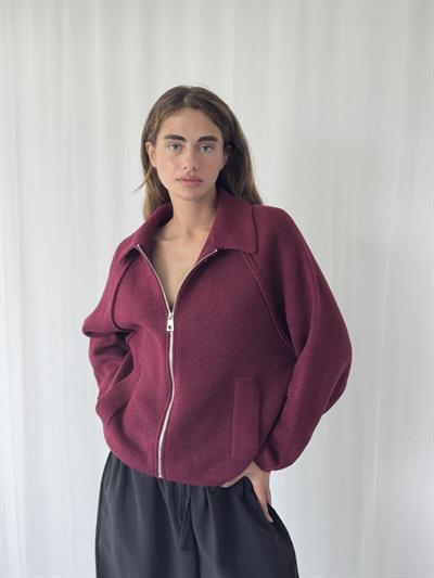 Retrobird Önden Fermuarlı Polo Yaka Bordo Ceket Hırka
