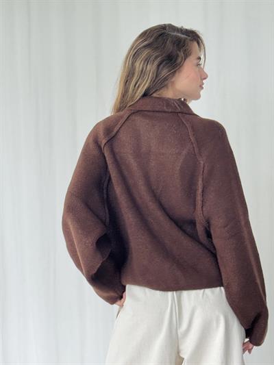 Retrobird Önden Fermuarlı Polo Yaka Kahverengi Ceket Hırka