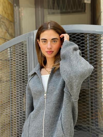 Retrobird Front Zippered Polo Collar Smoke Jacket Cardigan