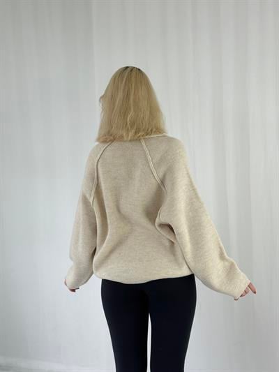 Retrobird Önden Fermuarlı Polo Yaka Krem Ceket Hırka