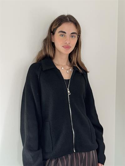Retrobird Front Zip Polo Collar Black Jacket Cardigan