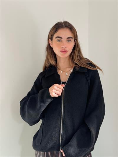 Retrobird Front Zip Polo Collar Black Jacket Cardigan