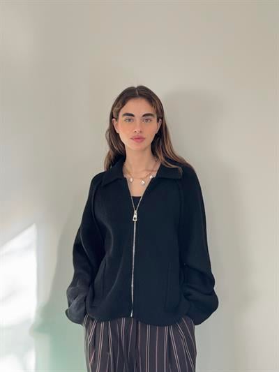 Retrobird Front Zip Polo Collar Black Jacket Cardigan