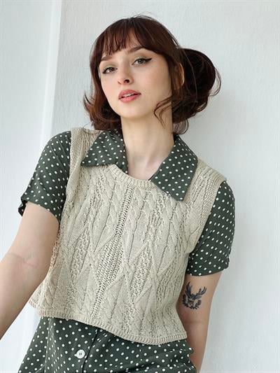 Retrobird Örgü Triko Mevsimlik Taş Renkli Süveter